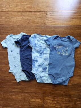 Carter's Set Of 4 Blue Ocean Short-Sleeve Baby One-Piece Bodysuits 6-9 Months